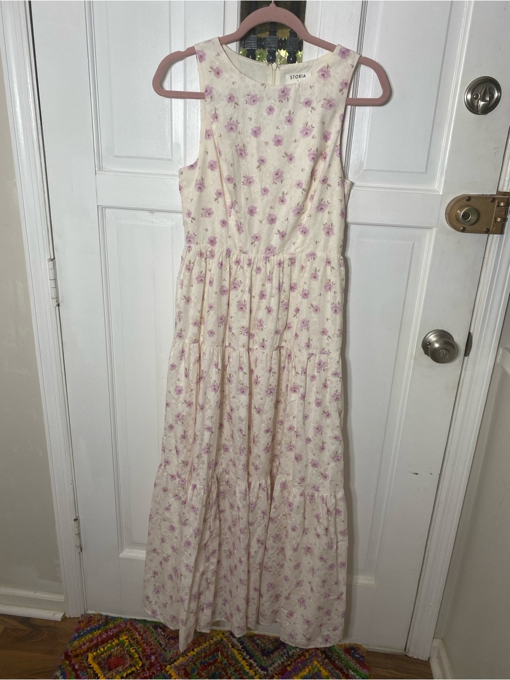 Storia Cream Floral Sleeveless Maxi Dress - Pink Floral